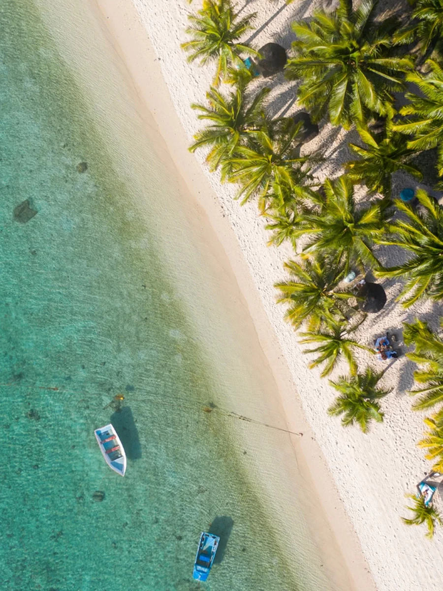 Aerial view of Mauritius lagoon and coastline near Trou aux Biches