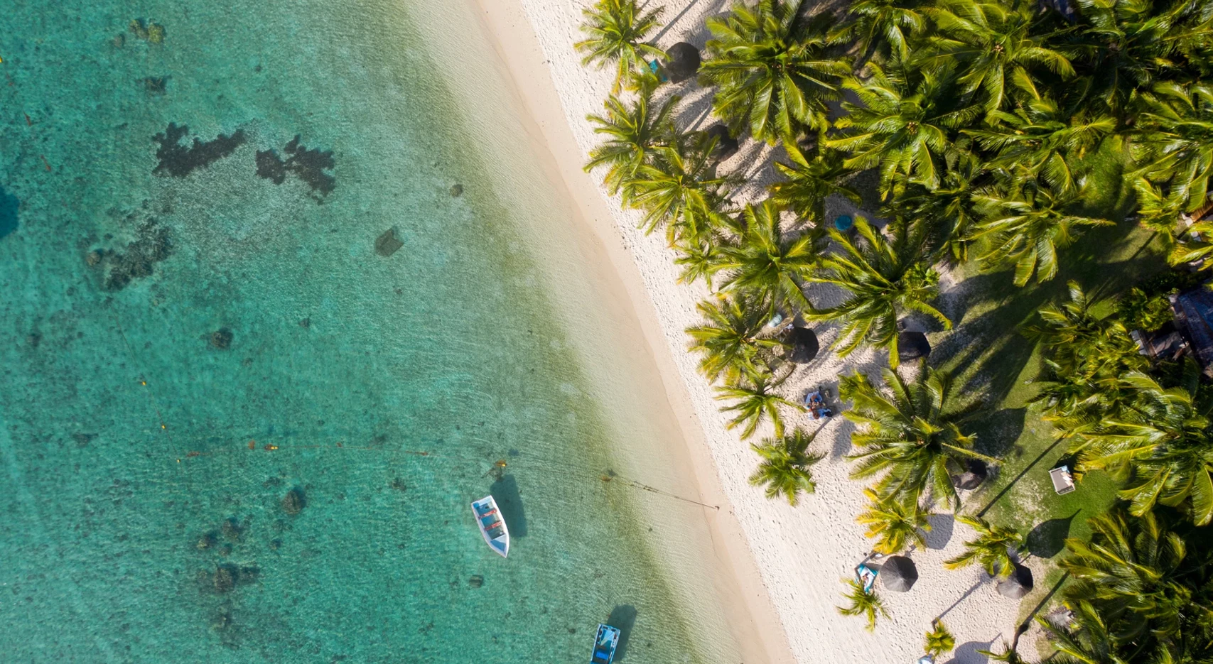 Aerial view of Mauritius lagoon and coastline near Trou aux Biches